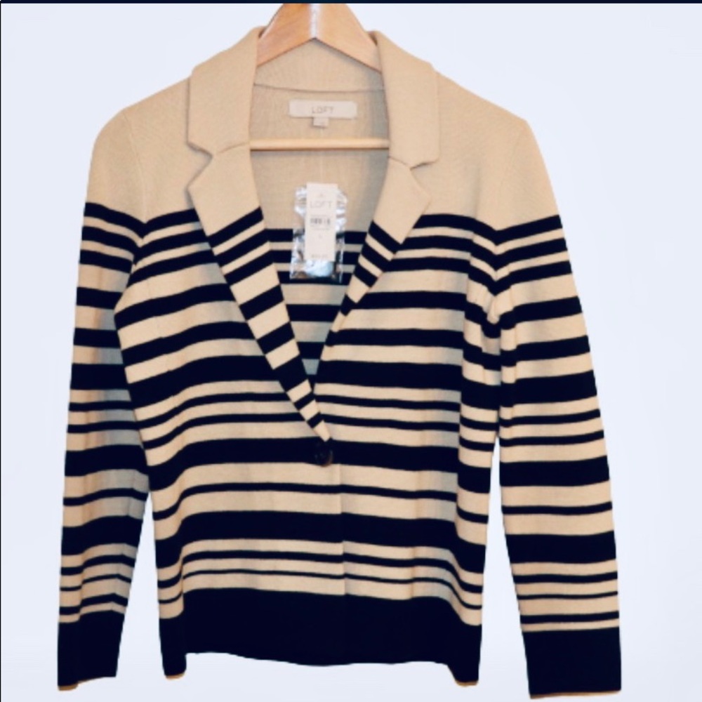 NWT Ann Taylor Loft Black Tan Striped Blazer Small